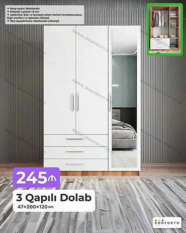 Mebel: 3 qapılı dolab – 47×200×120 sm • Material: 18 mm laminat • Rəng — 1