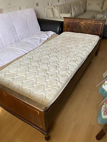 Çarpayılar: Tək nəfərlik taxta çarpayı və ortopetik döşək dəsti - Ölçü: 97×198 sm — 2