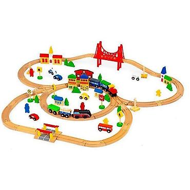 mima vozicek: DRVENA SET ŽELEZNICA NA BATERIJE – 90 elemenata | ECO TOYS Šifra — 1