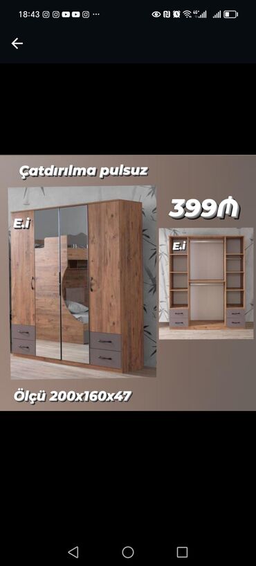 Dolablar: Yeni, Kupe, 5 qapı Düz dolab, Dolab-asılqan, Azərbaycan — 14