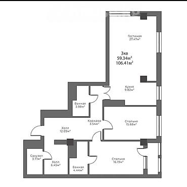 3 комнаты, 106 м², Элитка, 14 этаж, ПСО (под самоотделку)