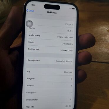 p smart ekran: IPhone 16 Pro Max, 1 TB, Face ID