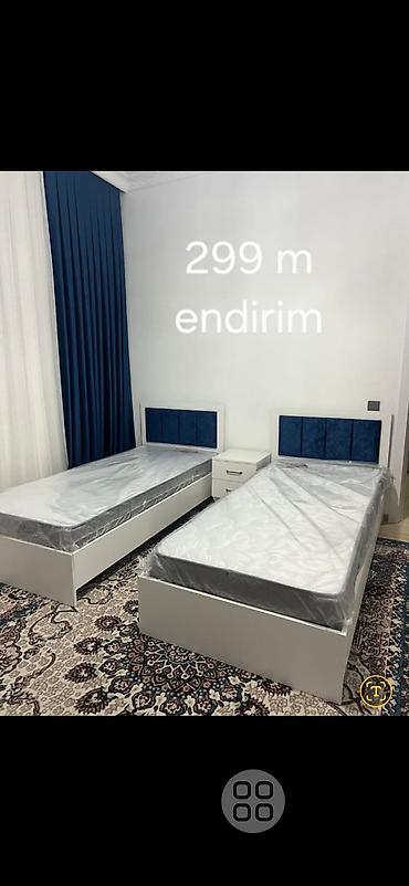 tek çarpayı: İki ədəd tək nəfərlik çarpayı dəsti - Rəng: ağ korpus, tünd mavi — 1