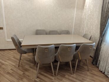stol stul ev üçün: Qonaq otağı üçün, Yeni, Dördbucaq masa, 8 stul, Azərbaycan