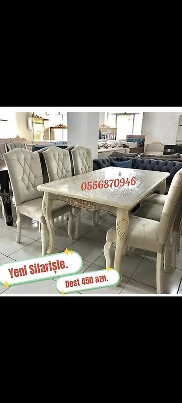 ders masa: Qonaq otağı üçün, Yeni, Açılmayan, Dördbucaq masa, 6 stul — 7