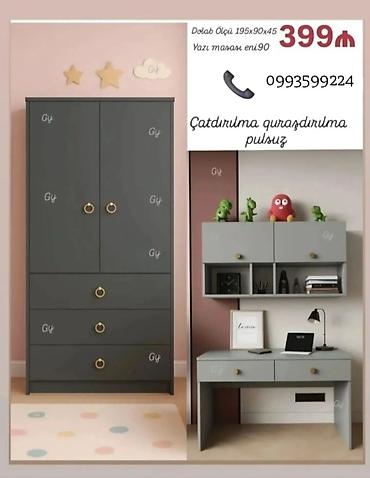 Uşaq/yeniyetmə otağı üçün dəst – dolab və yazı masası - Rəng: tünd