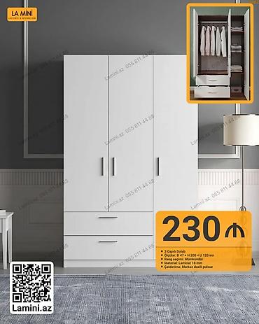 Ev üçün mebel: 3 qapılı paltar dolabı - Ölçülər: D 47 x H 200 x U 120 sm - Material — 1