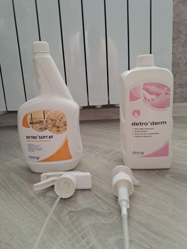 Нитриловые перчатки: Dezinfeksiya ucun gel sprey Detro Derm ve Detro Sept Af iksi birlikde