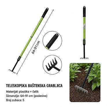 KMT Plastični teleskopski duga drška – 5‑zupčaste grabulje 501788