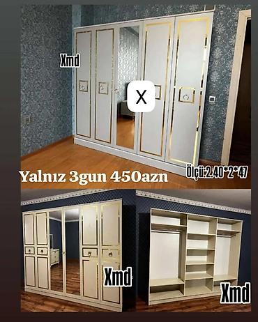 ayna qapi: - Məhsul: Geniş qapılı paltar şkafı - Dizayn: Ağ krem rəngdə korpus — 1