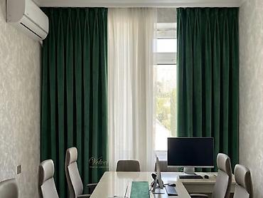 villur perdeler: Qaranlıq-yaşıl velvet pərdə Ikı qol bırge 120 azn - Material: Yumşaq — 1