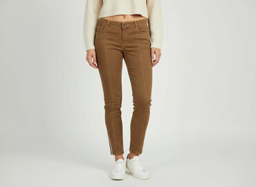 brązowe buty czarne spodnie: Material trousers for women, size S