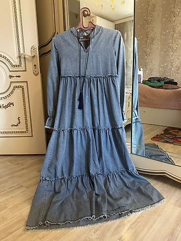 stoyka varatnik: Bohem tərzində uzun cins (denim) don - Rəng: açıq mavi/washed denim - — 1