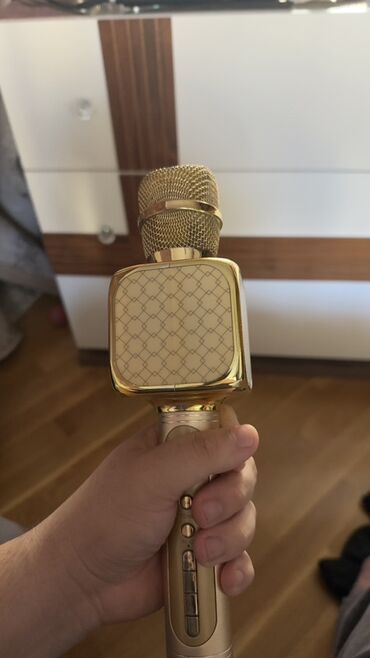 Mikrofonlar: Qızılı rəngdə Bluetooth karaoke mikrofonu və daxili dinamik -
