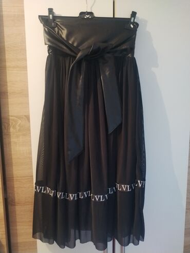 plisirana suknja na tufne teget: L (EU 40), Midi, bоја - Crna