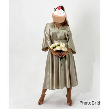 стильные вечерние платья бишкек: Вечернее платье, А-силуэт, Средняя модель, Шелк, С рукавами, M (EU 38), L (EU 40), XL (EU 42)