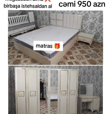 Yataq otağı dəstləri: 2 təknəfərlik çarpayı, Dolab, Tumba, 2 tumba, Azərbaycan, Yeni — 9