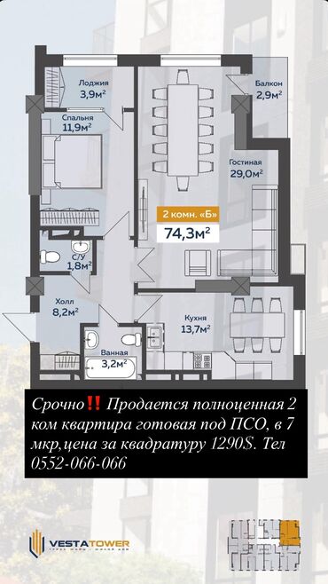 квартиры частный дом: 2 комнаты, 74 м², Элитка, 2 этаж, ПСО (под самоотделку)