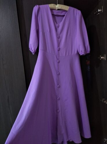 фиолетовое платье на свадьбу: Повседневное платье, Made in KG, Лето, Длинная модель, Лен, 3XL (EU 46), 4XL (EU 48)
