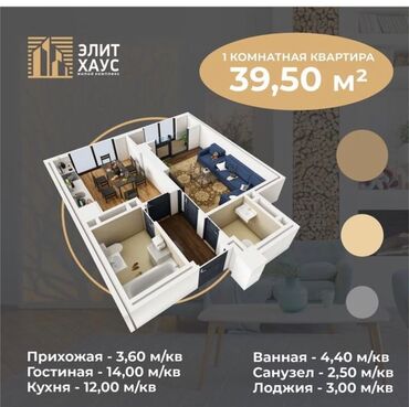 однокомнатная квартира малосемейка: 1 комната, 40 м², Элитка, 5 этаж, ПСО (под самоотделку)