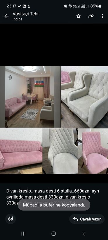 Qonaq otağı dəstləri: Masa və oturacaqlar, Divan, Kreslolar, Kredit yoxdur