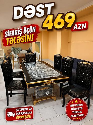 200: *Masa desti* *stol stul* Masa 93 ×200 +6 ədəd oturacaq 🎨 Rəng seçimi — 1