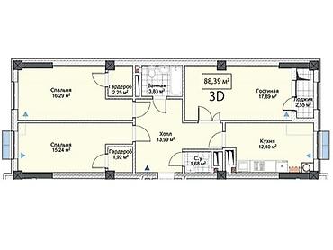 Продажа квартир: 3 комнаты, 88 м², 4 этаж — 11