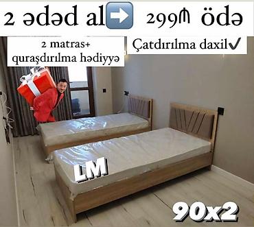 tək yataq: Şəkildə 2 ədəd tək çarpayı dəsti təqdim olunur. Çarpayılar 90x2 — 1