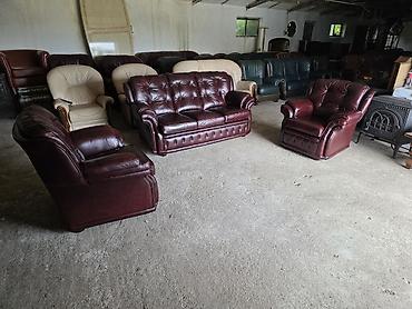 Stilske garniture: Kožni set za dnevni boravak – bordo - Komplet: trosed + 2 fotelje - — 1