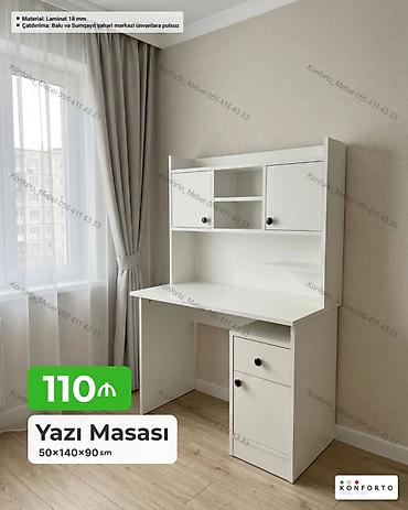 ref: Düz masa, Stulsuz, Polkalı, Siyirməli, Sadə laminat — 1