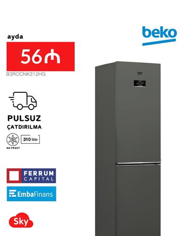 ikinci el qaz sobasi: Yeni 2 qapılı Beko Soyuducu Satılır, rəng - Boz, Kredit var