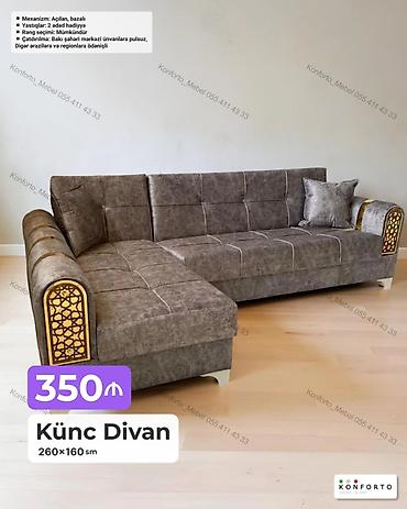 Künc divan – 260×160 sm - Mexanizm: açılan, bazalı (yataq funksiyalı lalafo.az -da Künc divan – 260×160 sm - Mexanizm: açılan, bazalı (yataq funksiyalı