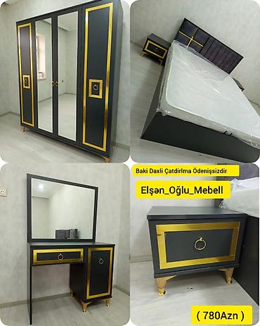 Yataq otağı mebeli dəsti - Rəng və dizayn: Qara korpus, qızılı — 3