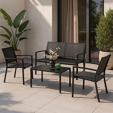 palete 7: Baštenska garnitura Milano – set dvosed + 2 stolice + sto, crna Šifra — 1