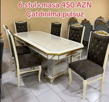 Masa və oturacaq dəstləri: Qonaq otağı üçün, Yeni, Açılmayan, Dördbucaq masa, 6 stul — 24