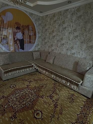 Divanlar: L formalı künc divan - Rəng: açıq bej/krem tonlarında, naxışlı parça — 4