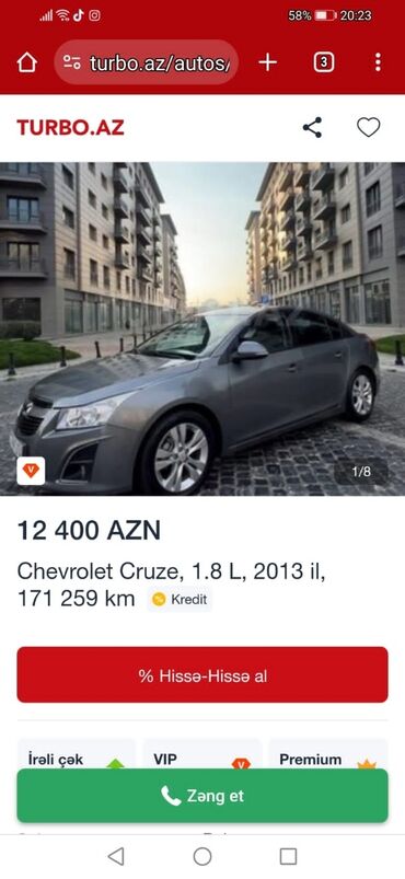 chevrolet kreditle satisi: Chevrolet Cruze: 1.8 l | 2013 il | 171259 km Sedan