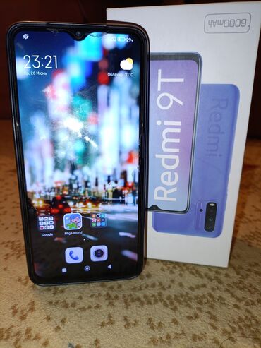 телефон за 3 тысячи: Xiaomi, Redmi 9T, Б/у, 64 ГБ, цвет - Черный, 2 SIM