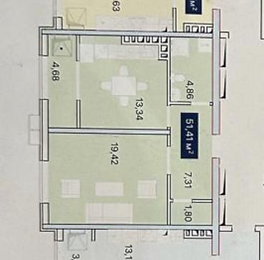 1 комната, 51 м², 1 этаж, ПСО (под самоотделку)