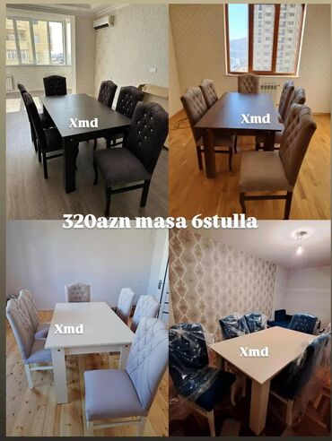 Masa və oturacaq dəstləri: Qonaq otağı üçün, Yeni, Açılmayan, Dördbucaq masa, 6 stul — 9