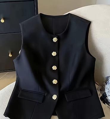 qar şalvarı: Qadınlar üçün zərif qolsuz jilet - Rəng: qara - Model: dairəvi — 1