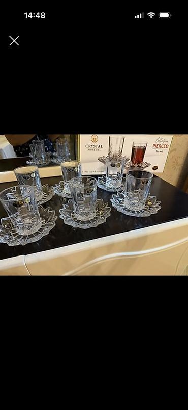 cay servizi: Çay dəsti, Xrustal, Bohemia, 6 nəfərlik, Çexiya — 1