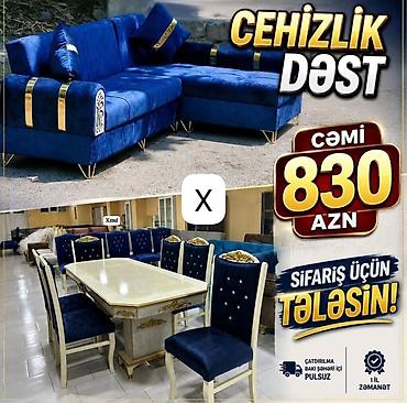 Ev və bağ: Cehizlik dəst – mavi məxmər dizayn Dəst tərkibi: - Künc divan: dərin — 1