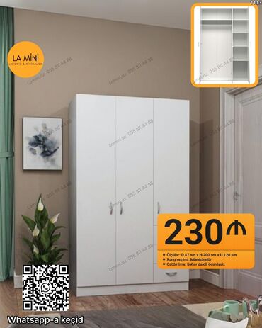 Dolablar: Açılan, 3 qapılı Düz dolab, Qarderob, paltar dolabı