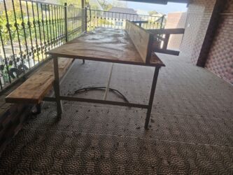 мебель в баку каталог: Прямоугольный стол, 2 стула, Нераскладной, Со скамейками, Дерево, Азербайджан