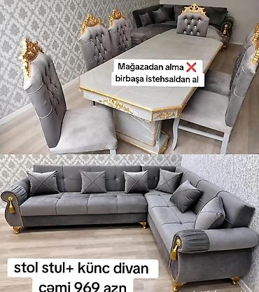 - Dəst: stol, stullar və künc divan - Üslub: klassik-lüks dizayn, boz