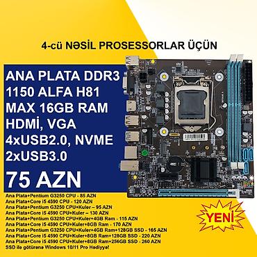 Ana platalar: Kompüter üçün Ana Platalar ⭐DDR3 LGA 1155 Alfa H61 (Yeni) - 55 AZN — 3