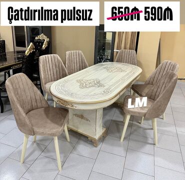 Masa və oturacaq dəstləri: Qonaq otağı üçün, Yeni, Açılmayan, Oval masa, 6 stul