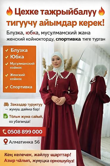 Тигүү иши: Тикмечи, Ар дайым, Түз тигиш тигүүчү машина, Көйнөктөр, Төлөм: Жума сайын, Иш тажрыйбасы: 1-2-жылдык тажрыйба — 1