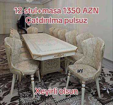 stol və stullar: 12 stul + masa dəsti Qiymət: 1350 AZN Çatdırılma: pulsuz (şəkildə — 1